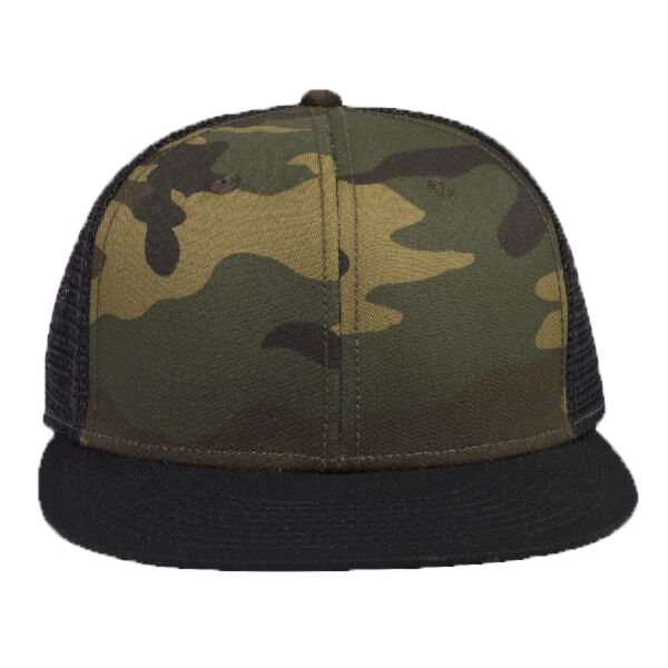 OTTO Camouflage Cotton Twill Round Flat Visor "OTTO SNAP" Six Panel Pro Style Mesh Back Trucker Snapback Hat Thumbnail